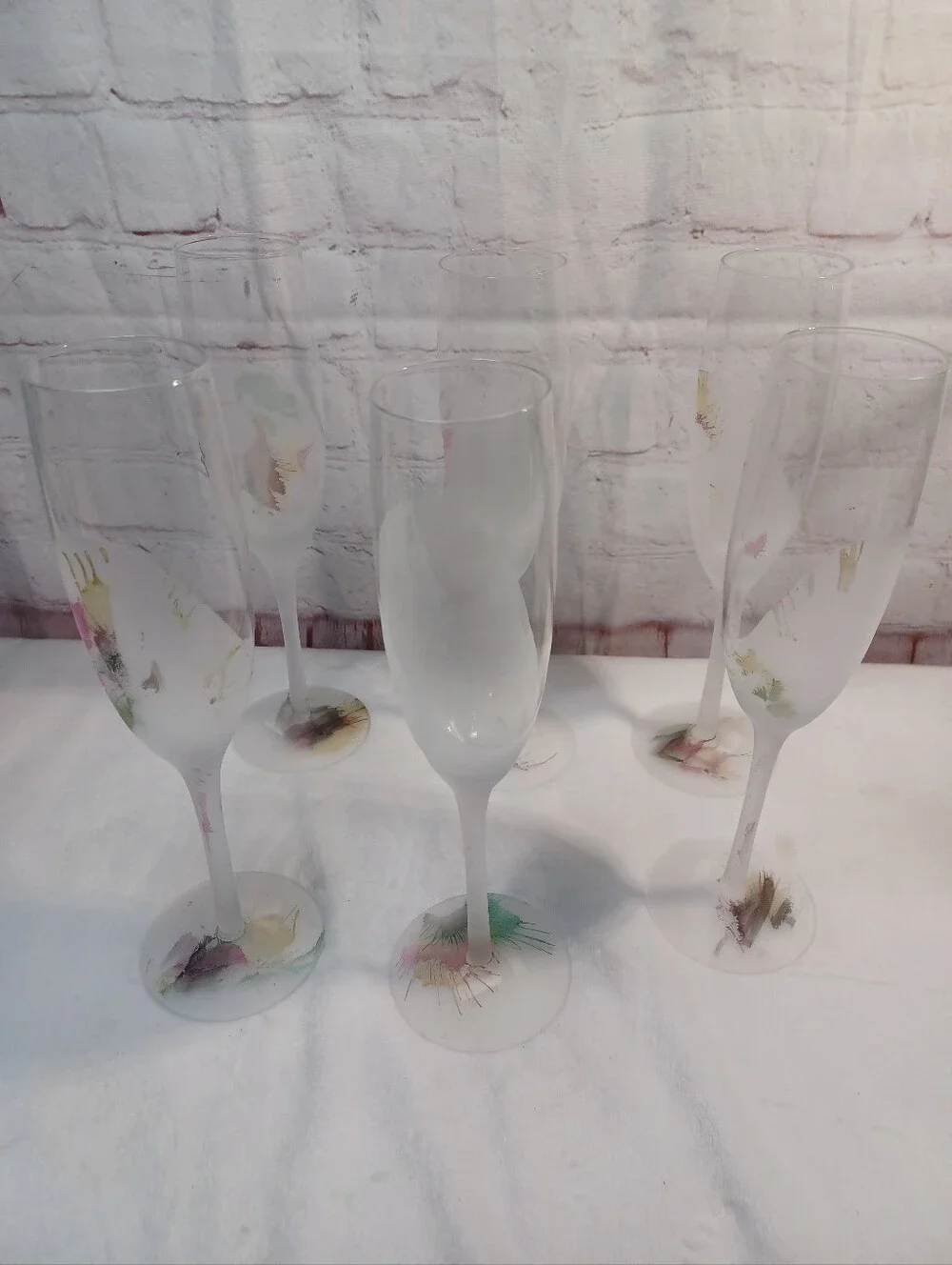 Rueven / Nouveau Art Glass vintage frosted champagne flutes set of 6